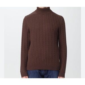 Brooks Brothers cashmere, wool and silk brown cable knit turtleneck sweater